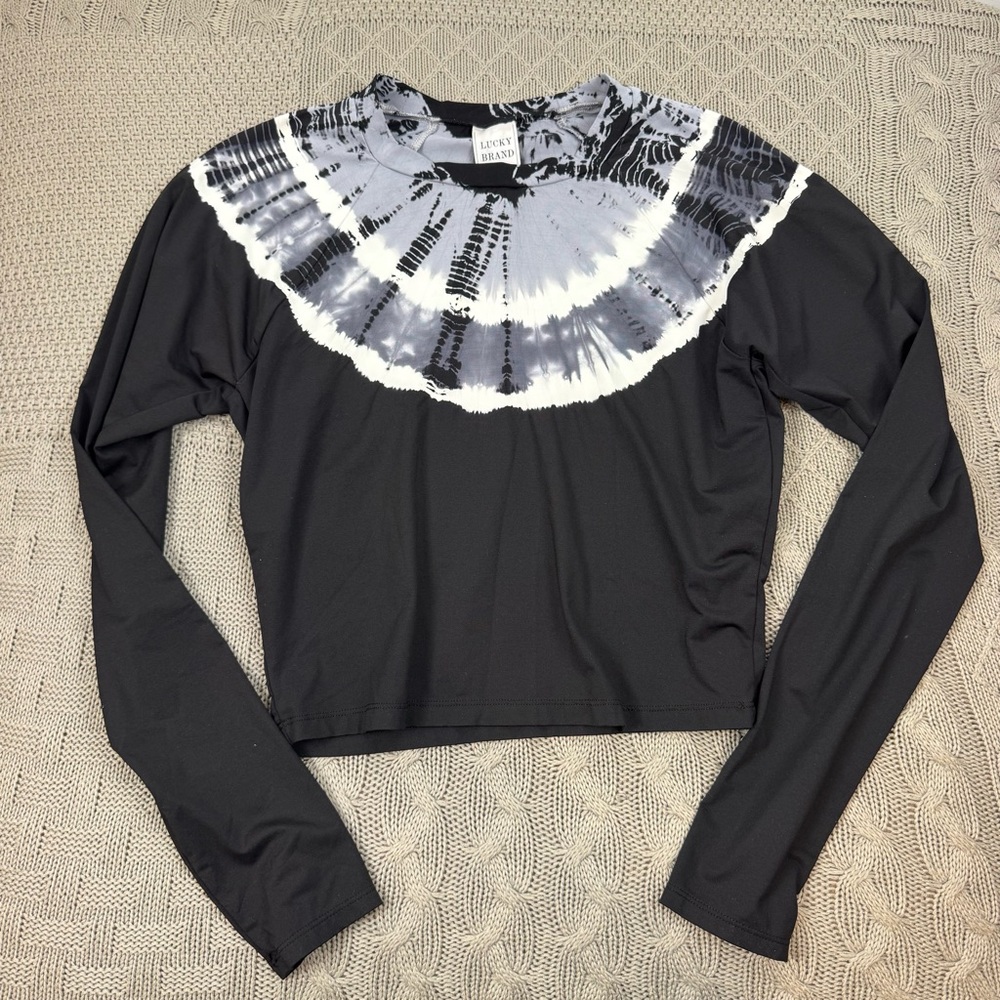 Lucky Brand Y2K Black and White Tie-Dye Long Sleeve Swim Top rash guard~ Small